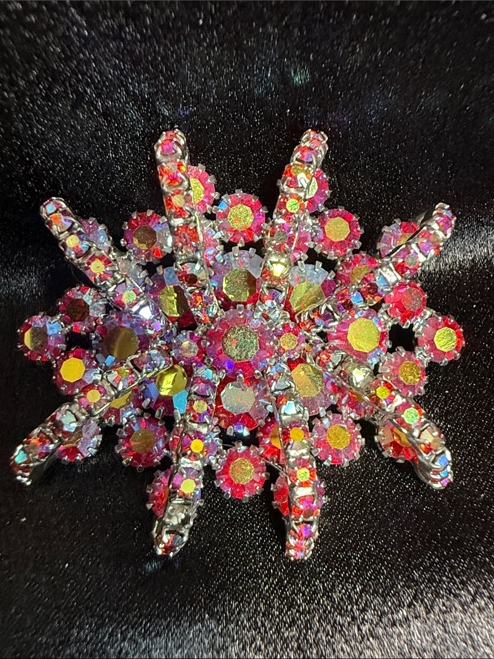 Sparkling Pink Crystal Burst Brooch Vintage